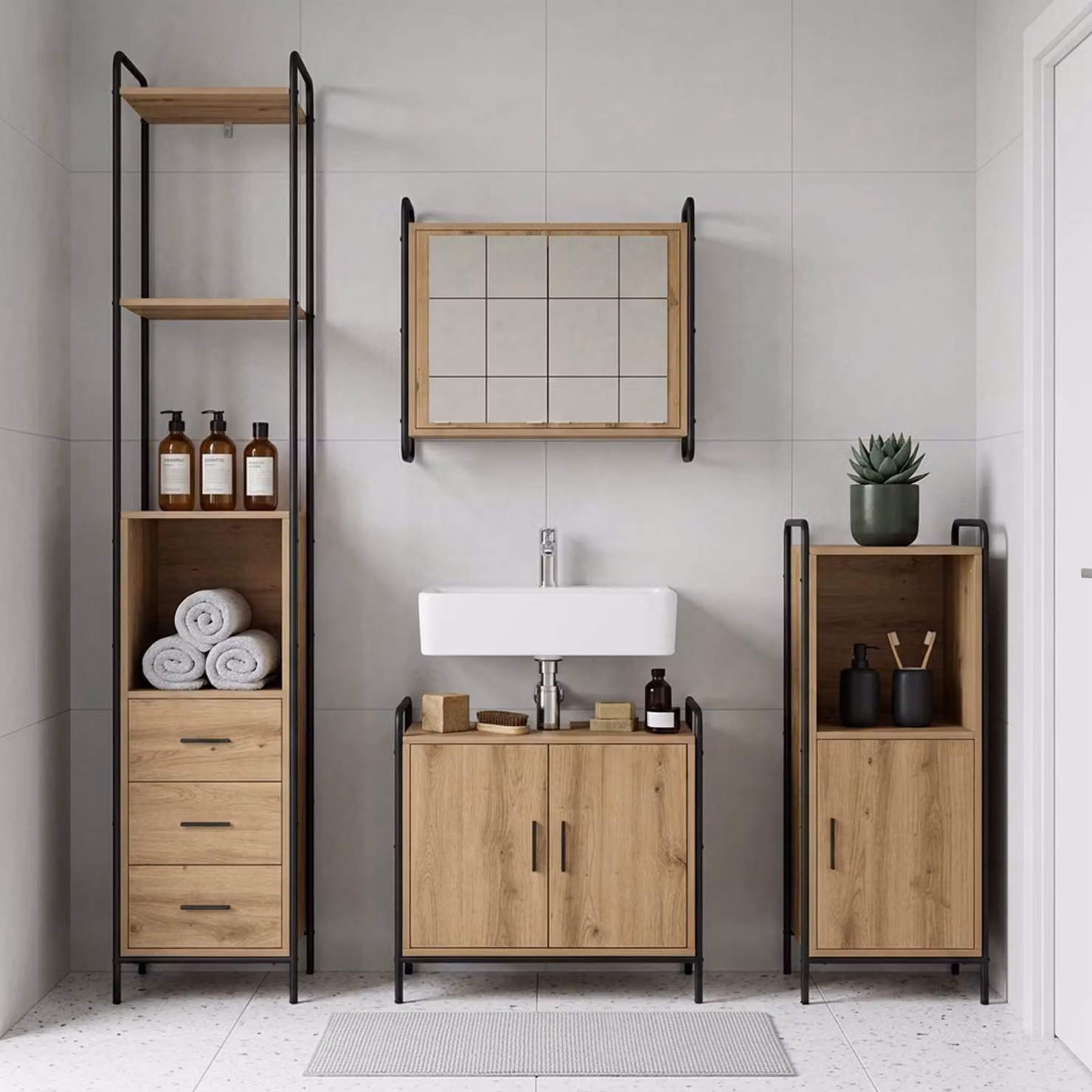 vidaXL Set di Armadi da Bagno 3 pz Rovere Artigianale 40 x 36 x 181 cm