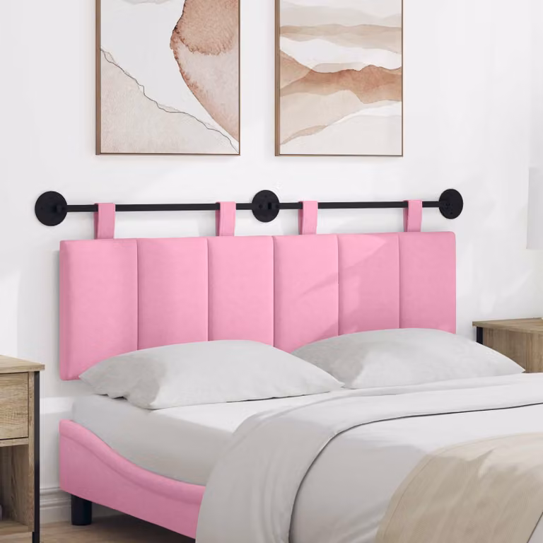 Testiera per letto sospesa vidaXL in tessuto rosa con design moderno e struttura in legno e metallo L 150 x H 55 x P 5 cm