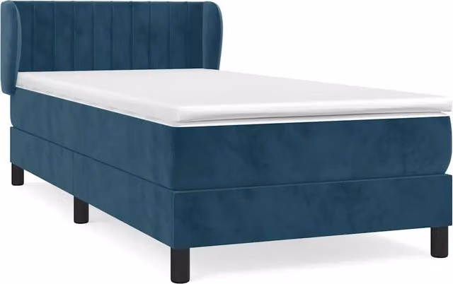 Letto singolo | Letto per adulti | Giroletto a Molle con Materasso Blu Scuro 100x200 cm in Velluto