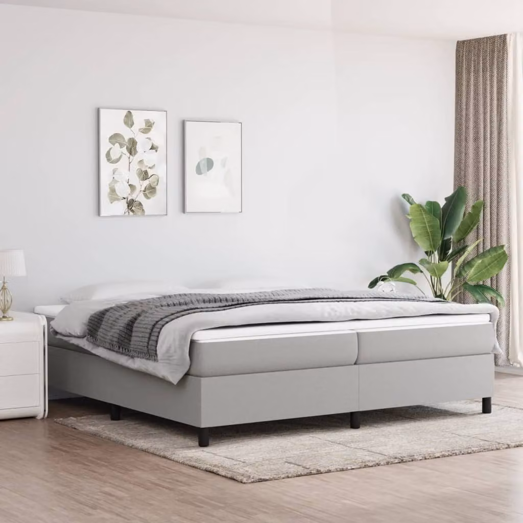 The Living Store Box spring bed grigio chiaro 200x200 cm tessuto