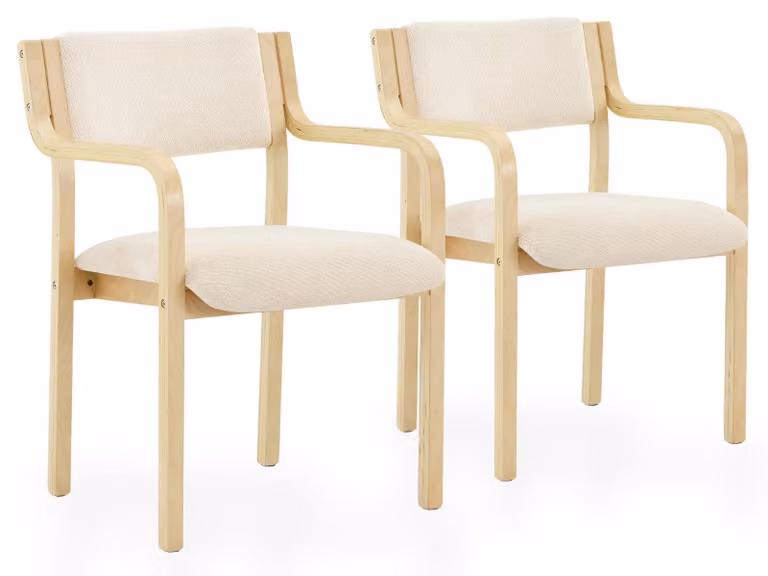 Set di 2 poltrone scandinave con seduta in tessuto effetto peluche, braccioli in legno di faggio, schienale e seduta imbottiti, ideali per la sala da pranzo, la cucina e il soggiorno
