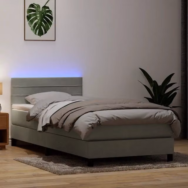 Letto Ibrido con Materasso e Illuminazione LED vidaXL in Velluto Grigio L: 90 cm, P: 223 cm – 1