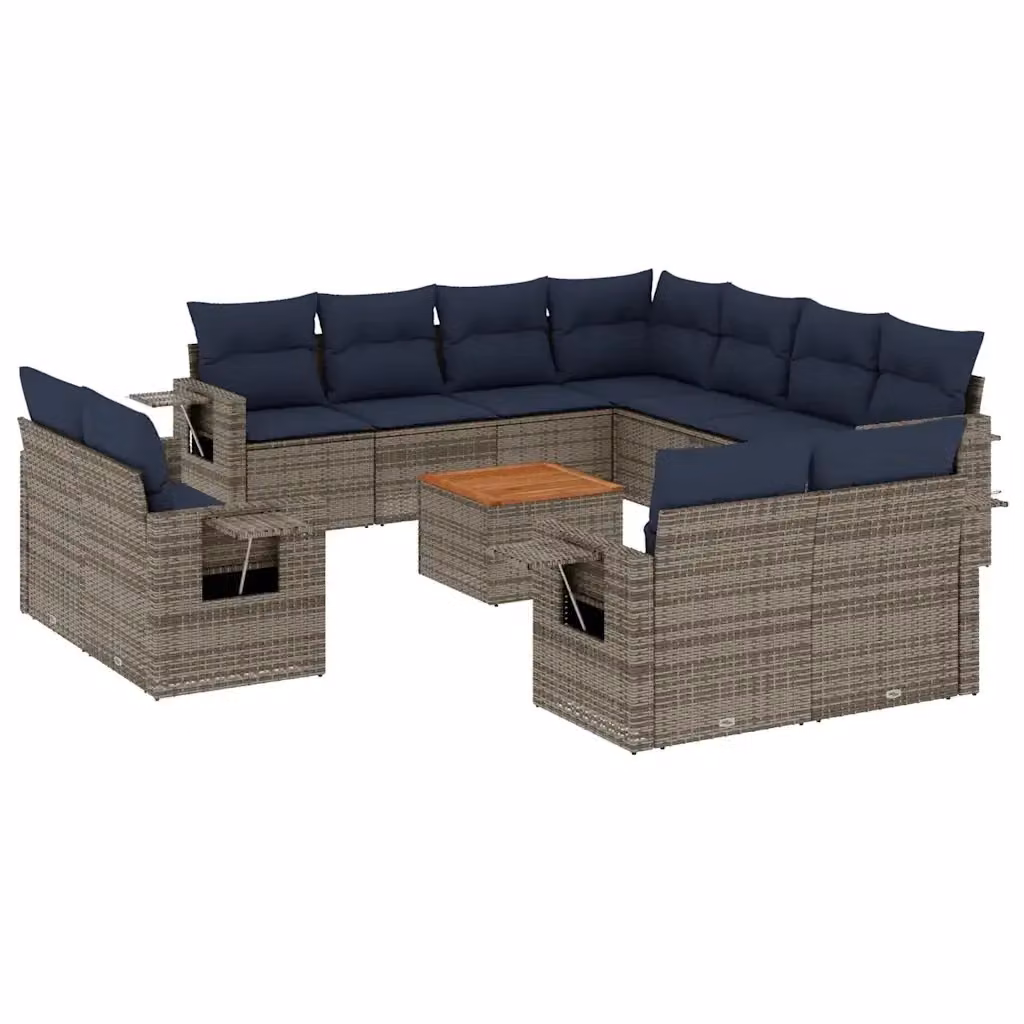 Set di Divani da Giardino vidaXL in Polyrattan Grigio e Blu con Cuscini e Tavolino da Esterno – 2