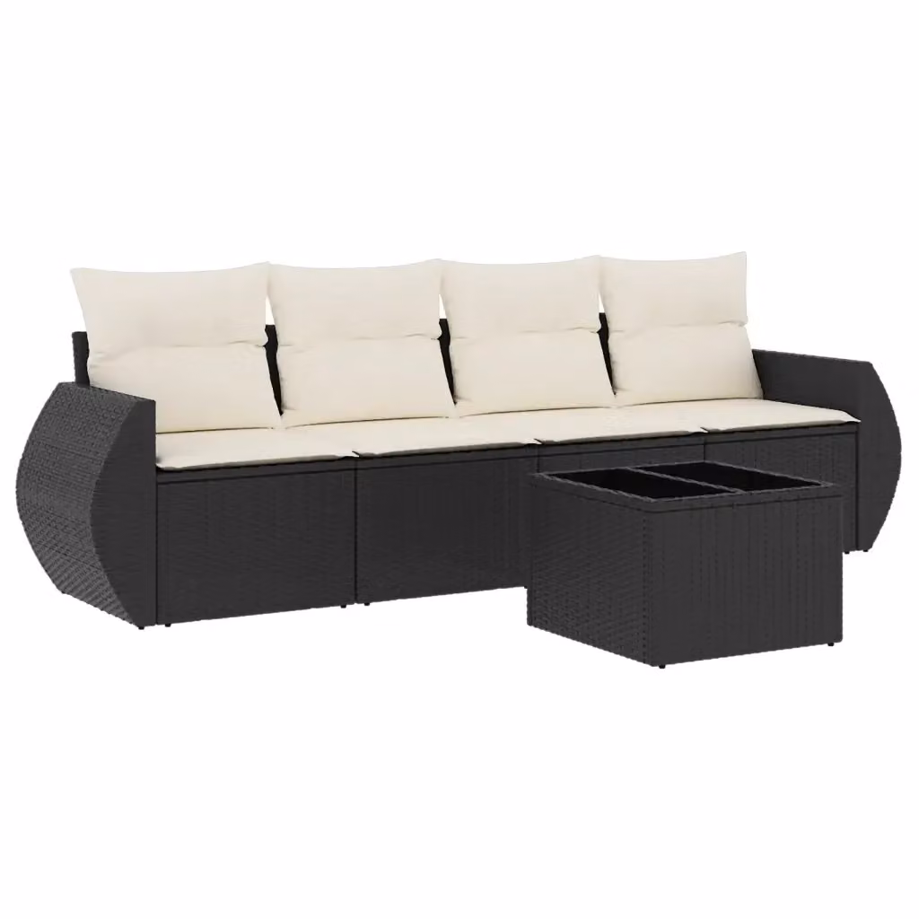 Set da giardino vidaXL in rattan e metallo nero con cuscini bianchi composto da divano a 3 posti, divano a 2 posti, poltrone e tavolino da caffè – 2