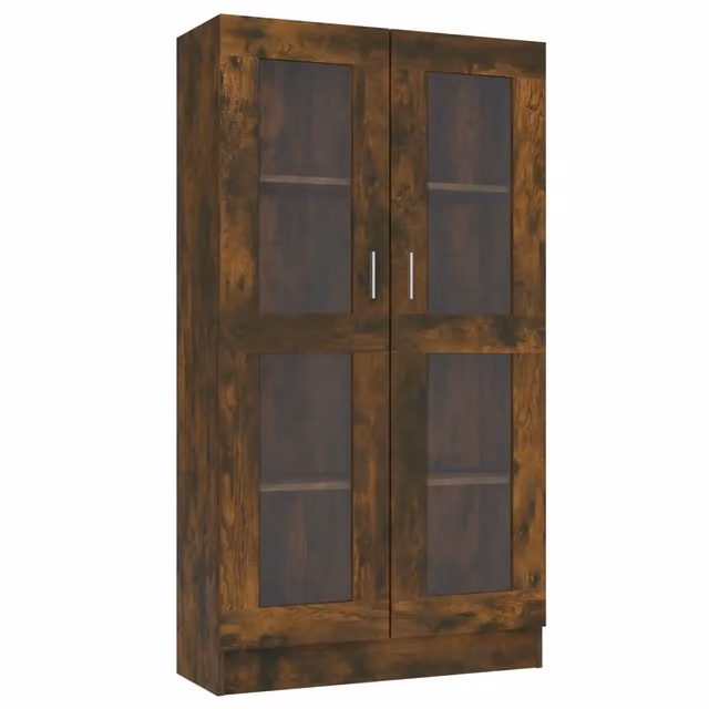 Vetrina in stile classico con ante in vetro e 4 scomparti HELLOSHOP26, finitura rovere affumicato marrone, L: 82,5 cm, P: 30,5 cm, H: 150 cm