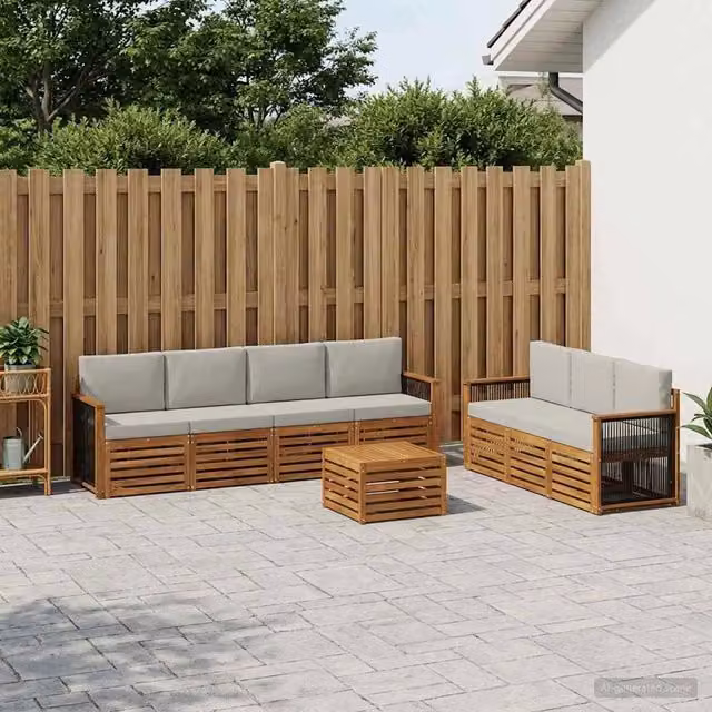 Set di divani da giardino vidaXL in legno di acacia con cuscini beige e grigio