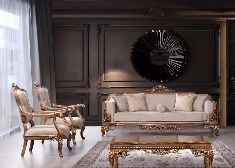 Garnitur Sofa Sessel Sofagarnitur 3+1+1 Sitzer Luxus Gruppe Barock Rokoko Möbel