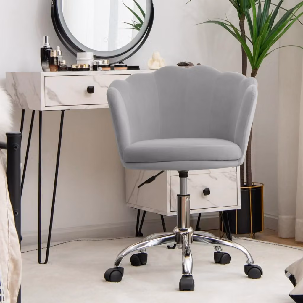 Sedia da ufficio ergonomica girevole a 360 gradi con schienale a conchiglia in tessuto grigio e base in metallo DESIGN IN – 2