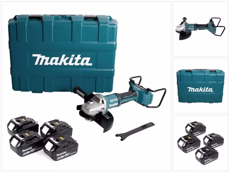 Smerigliatrice angolare a batteria Makita DGA 900 G4KX2 36V ( 2x18V ) 230mm brushless + 4x batteria 6,0Ah + Ezynut + valigetta - senza caricabatterie