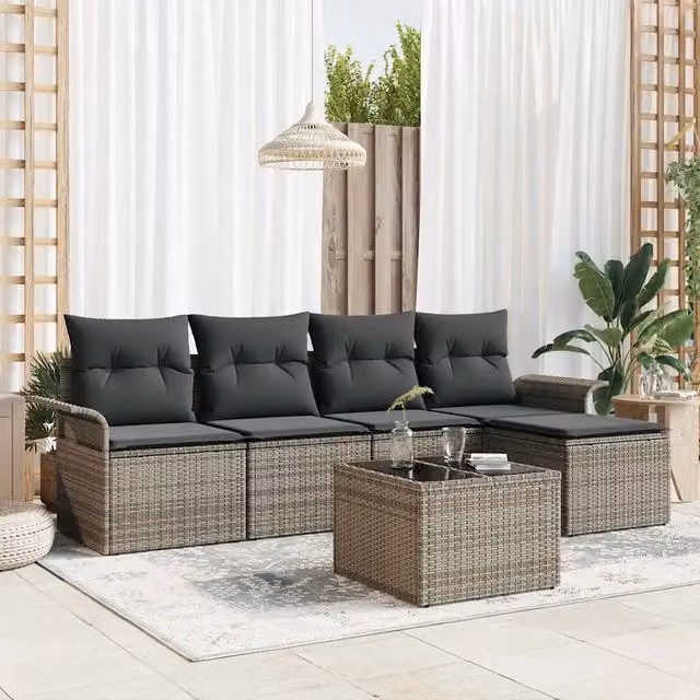 Set Divano da Giardino 6 pz Grigio polyrattan 3353998