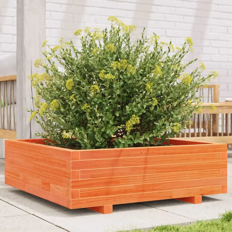 Fioriera da giardino vidaXL in legno massello di pino, colore marrone, L 80 cm x P 80 cm x H 26,5 cm