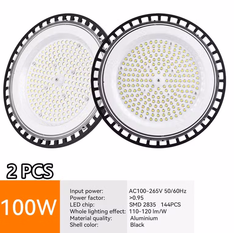 Lampada a LED per ambienti industriali, modello UFO - confezione da 2 - 100 W per lampada - alimentazione: 85–265 V AC - grado di protezione IP65 - luce bianca fredda