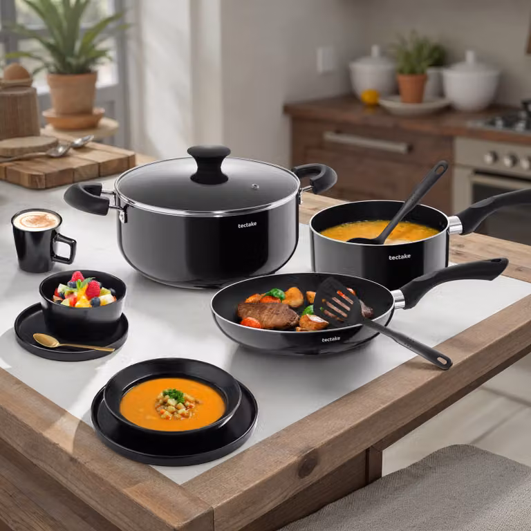 Set da cucina tectake nero con 45 pezzi per 6 persone