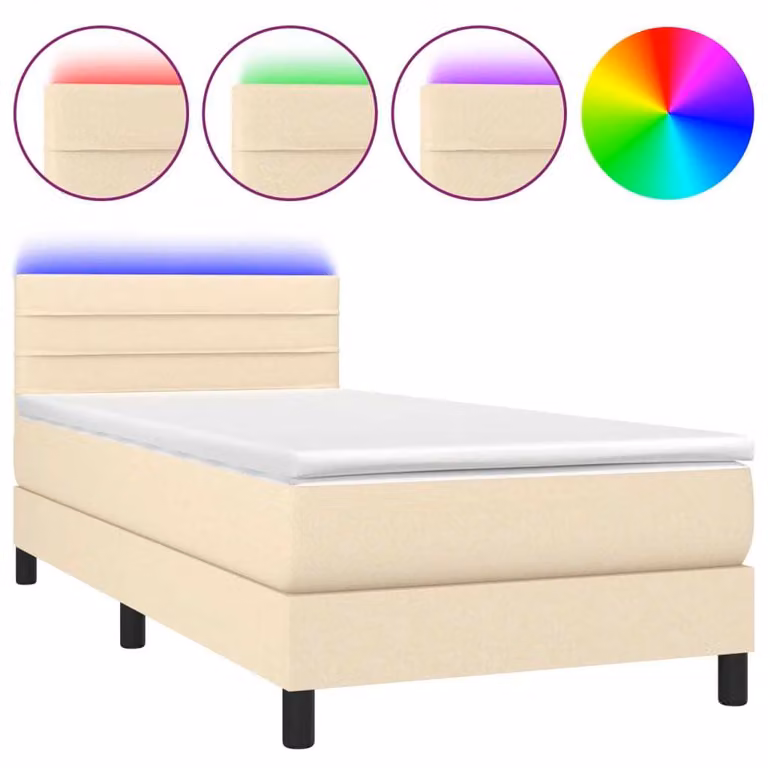 Letto a Molle con Materasso e LED Crema 80x200 cm in Tessuto