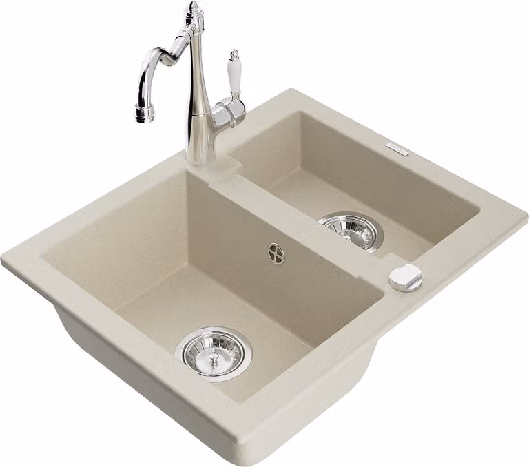 Mexen Carlos lavello in granito 1,5 vasche con rubinetto da cucina Carla, beige - 6518-69-670700-00