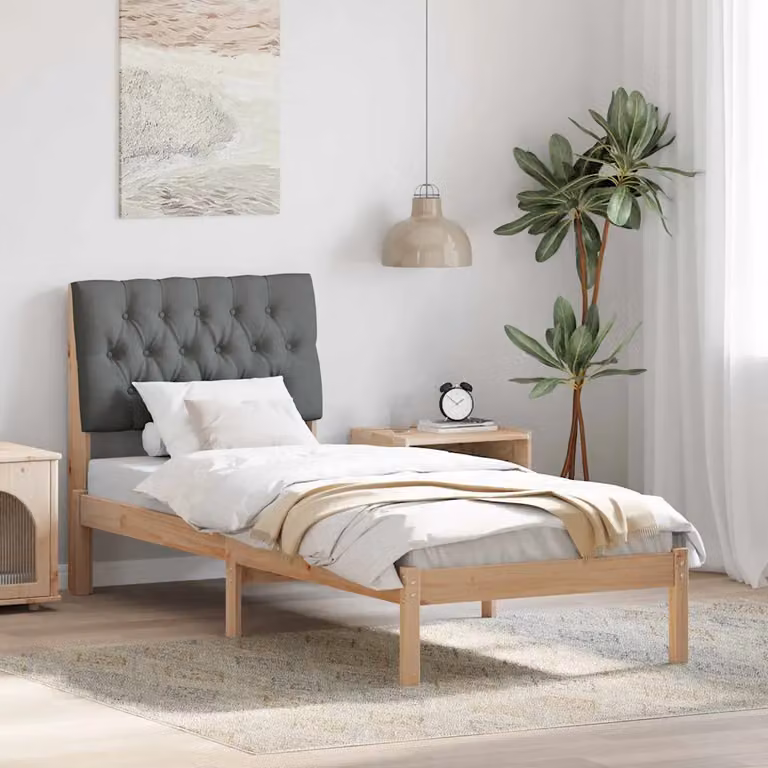 Letto moderno vidaXL con testiera rivestita in tessuto e struttura in legno, Marrone/Grigio, L 80 x P 190 cm