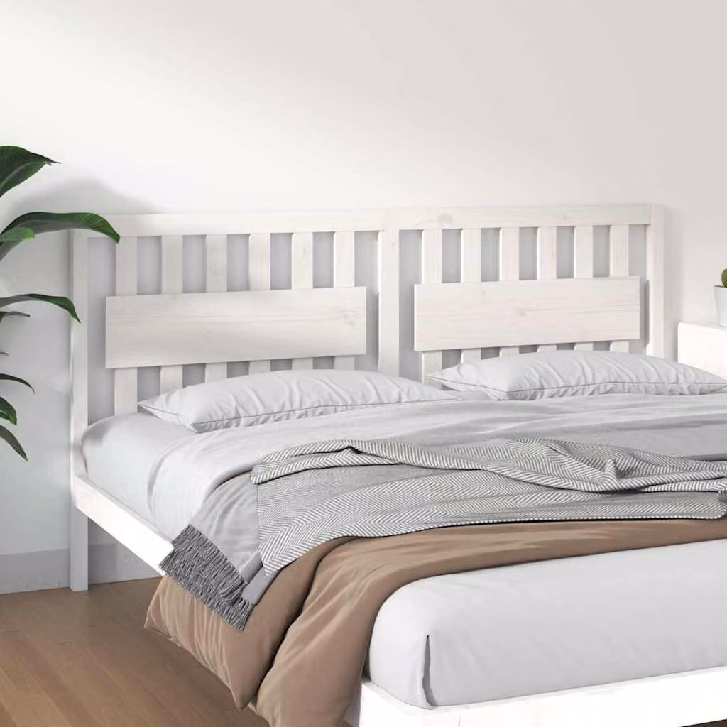 Testiera per letto vidaXL in legno massello di pino bianco, stile rustico, L: 185,5 cm, P: 4 cm, H: 100 cm