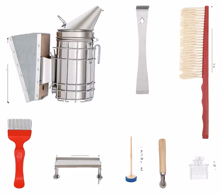 Kit per apicoltura, utensili resistenti, set completo di 8 pezzi, colore argento-rosso