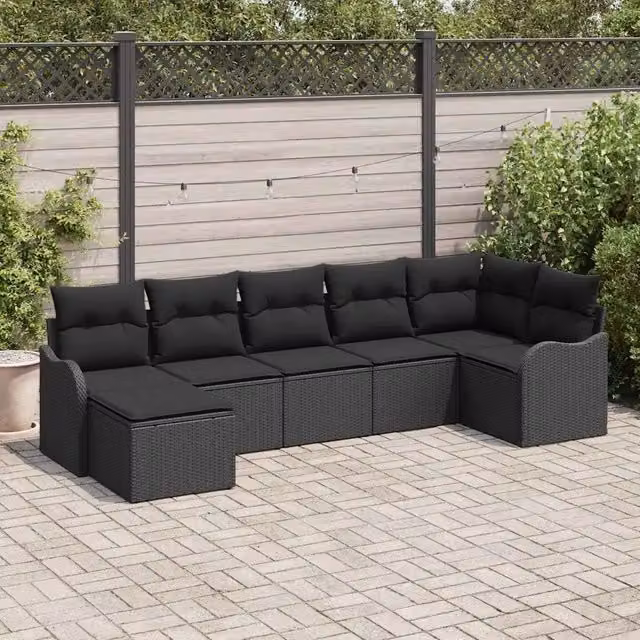 Set Divano da Giardino 7 pz Nero polyrattan 3354462