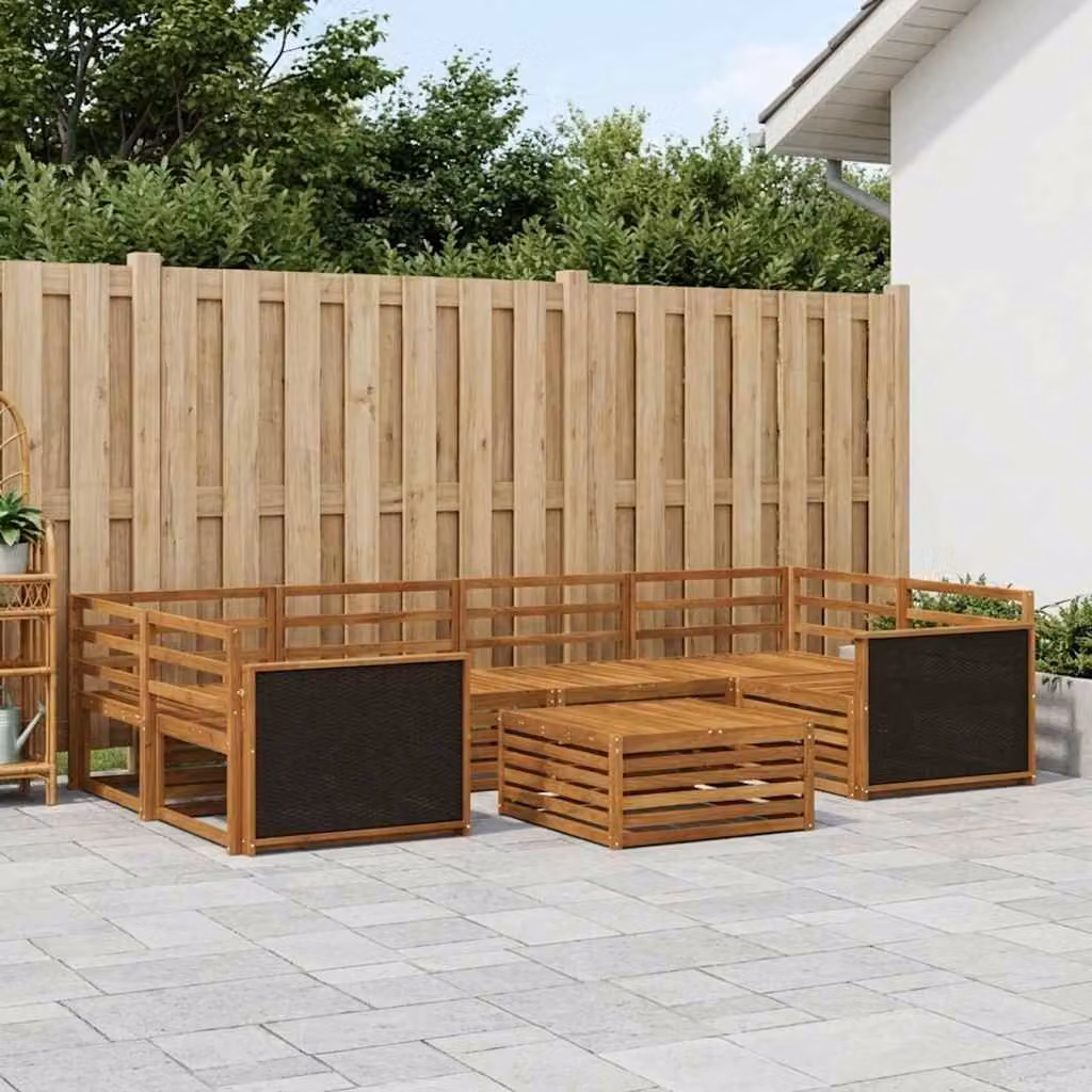 Set di divani da esterno vidaXL 7 pz in legno di acacia massello marrone con cuscini inclusi per giardino e terrazza