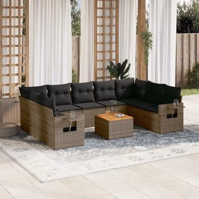 Set Divano da Giardino 10 pz con Cuscini Grigio in Polyrattan 3224709
