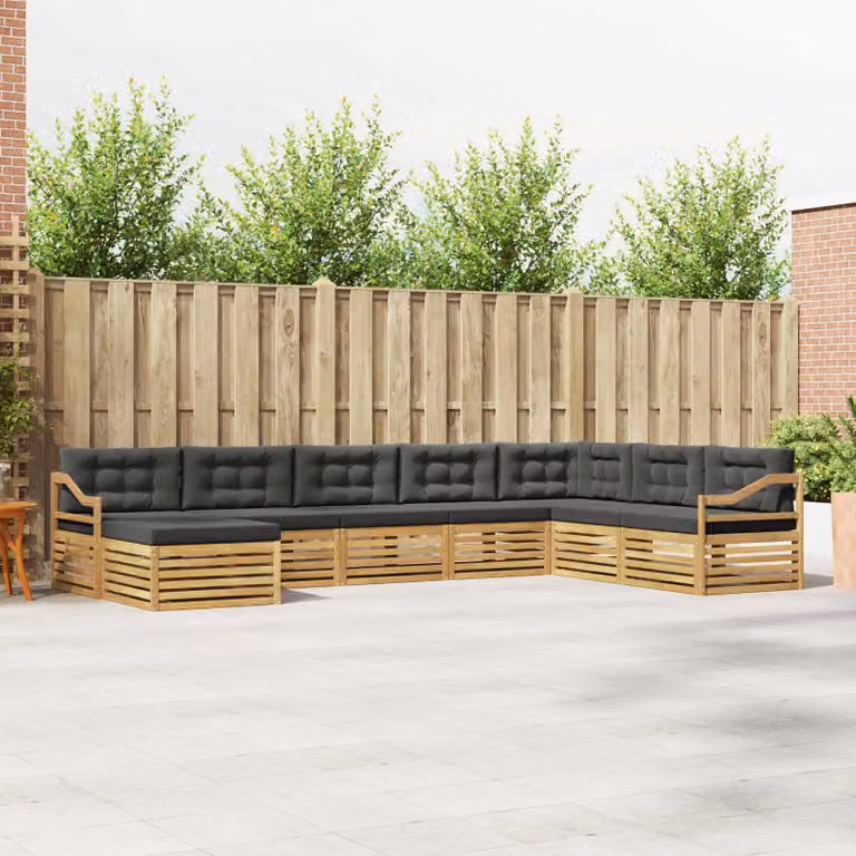 vidaXL Set di divani da esterno a L composto da 8 pezzi in legno di acacia con cuscini, Bianco e Antracite