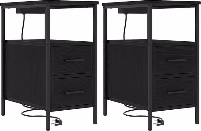 Set di 2 Comodini | Armadio da Notte | Mobiletto da notte con cassetto Rovere Nero 30 x 48 x 61 cm