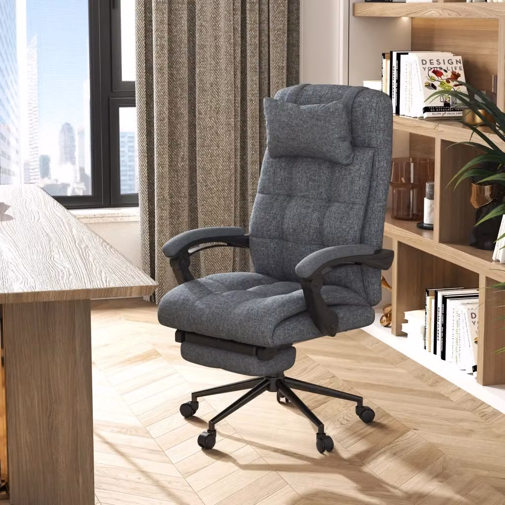 Sedia Poltrona Presidenziale da Ufficio Executive GIORDANOSHOP Grigia con Poggiapiedi e Riposo Testa L: 70 cm, P: 66 cm, H: 116-124 cm – 2