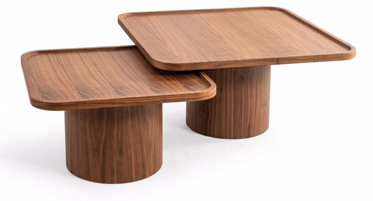 Set di tavolini da caffè moderni, color marrone, eleganti, in legno massello, design