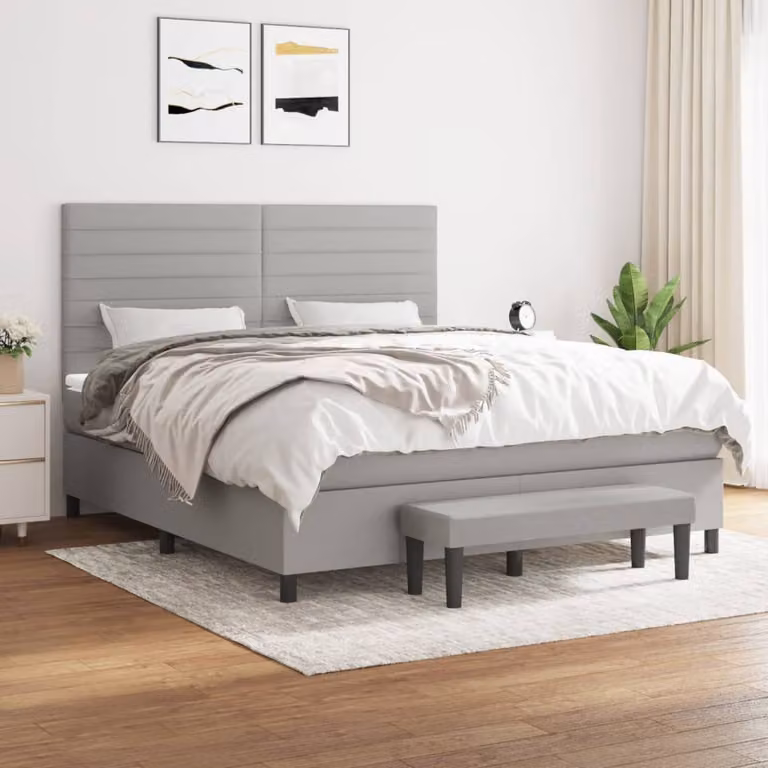 vidaXL Letto Ibrido con Giroletto a Molle e Materasso in Tessuto Grigio e Bianco, L/P: 160 x 200 cm
