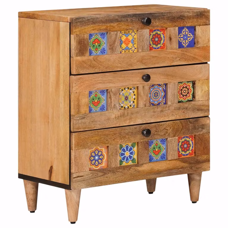 vidaXL Armadio da Notte in Legno di Mango Naturale L: 50 cm, P: 33 cm, H: 62 cm