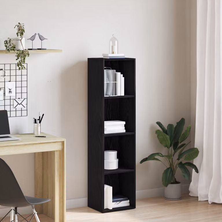 vidaXL Armadio per Libri Moderno a 4 Livelli in MDF Nero L: 36 cm, P: 30 cm, H: 143 cm