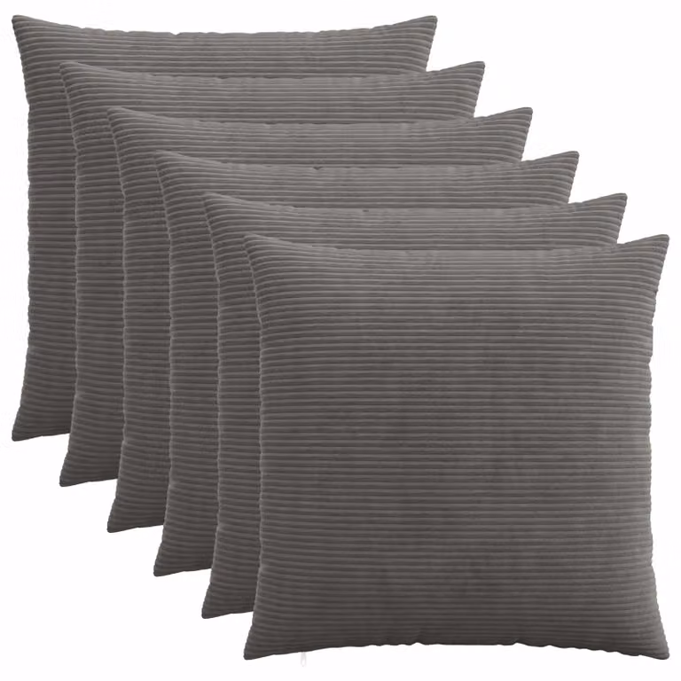 Set di 6 federe vidaXL HEERLEN in velluto a coste, Grigio Scuro, 65 x 65 cm