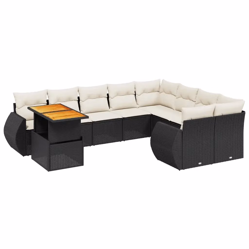 Set di Divani da Giardino vidaXL a Forma di L con Cuscini, Tavolino e Struttura in Metallo e Legno di Acacia, Nero e Bianco – 2