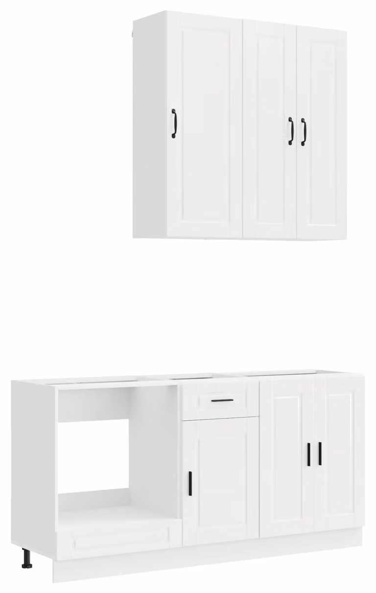 Set cucina PORTO, 5 pezzi, in legno impiallacciato bianco lucido
