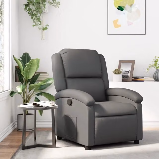 Poltrona reclinabile relax vidaXL in similpelle grigia con braccioli e leva manuale – 1