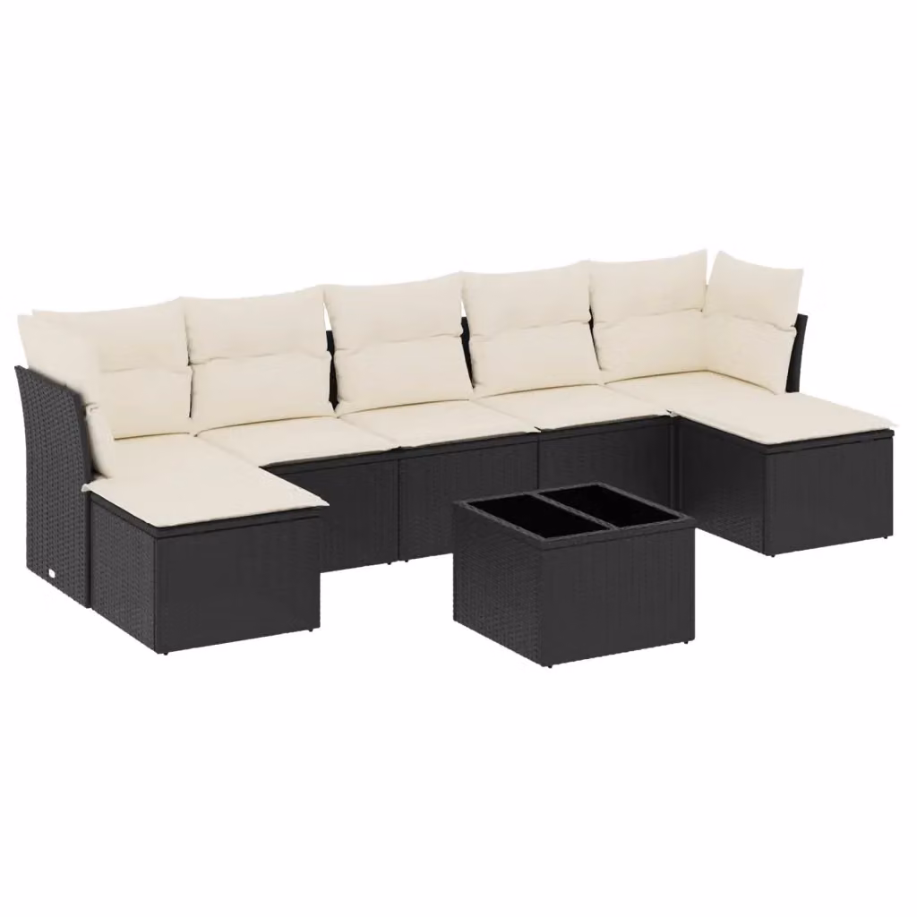 vidaXL Set Divani da Giardino a L con Cuscini 8 pz in Polyrattan Nero e Bianco – 2