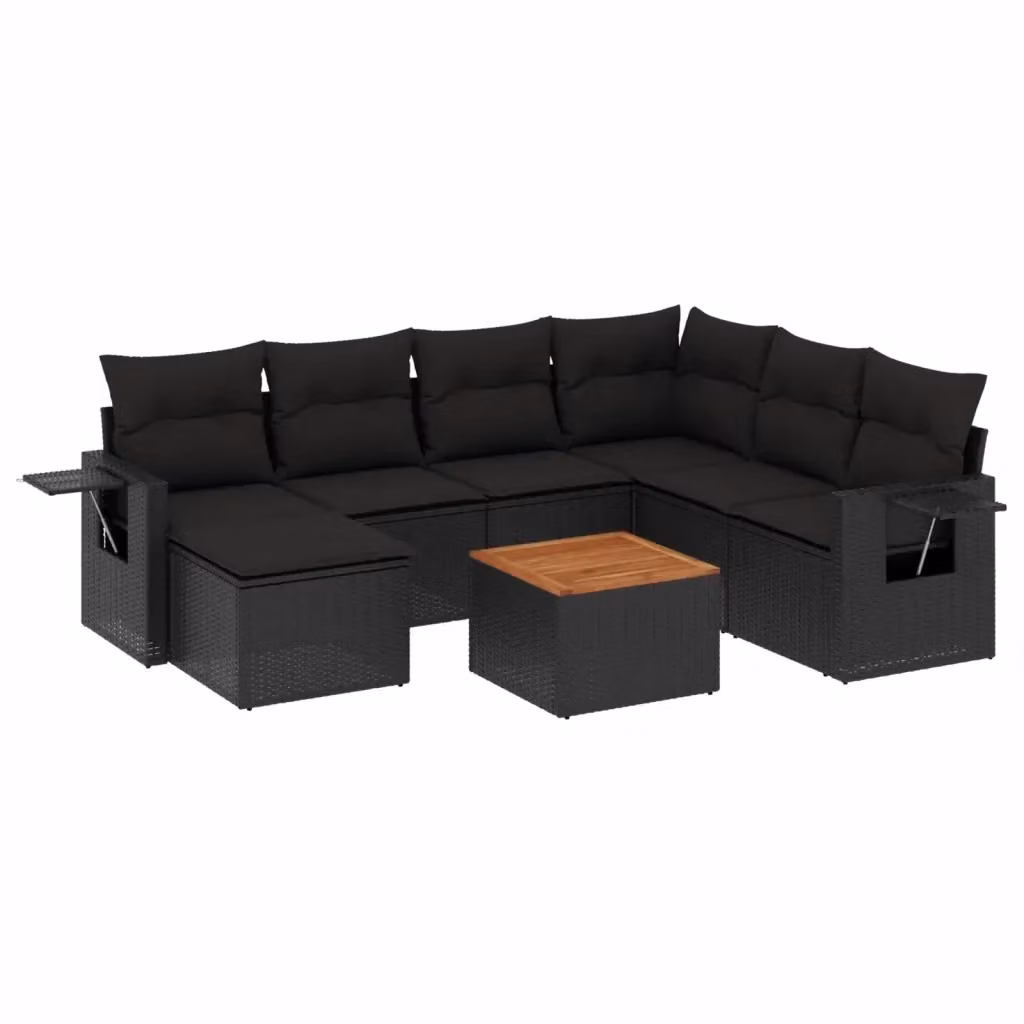 Set di Divani da Giardino a L vidaXL in Polyrattan Nero con 8 Cuscini e Tavolino – 2