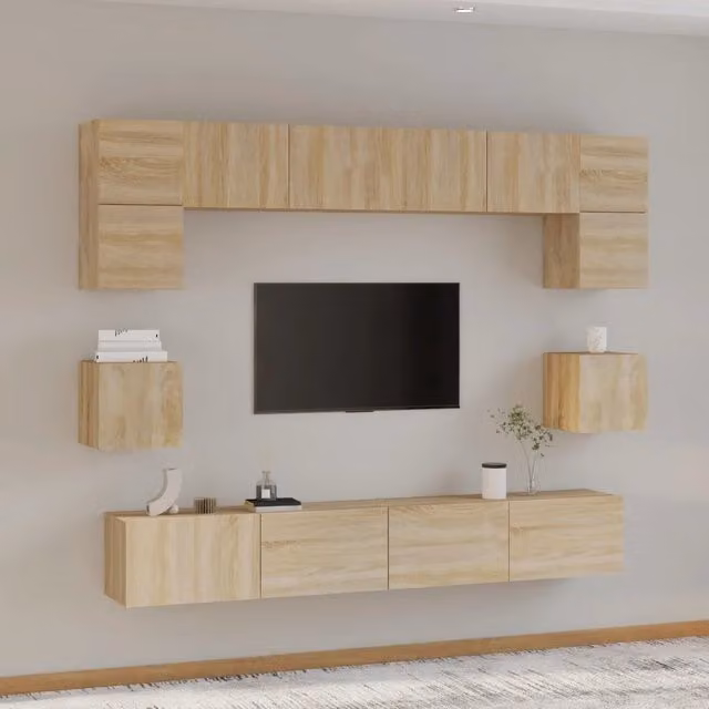Set di mobili porta TV da parete vidaXL in legno color rovere marrone per soggiorno