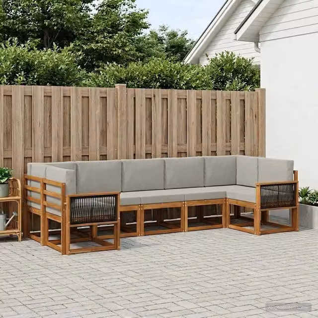 Set di divani da esterno 7 pz Naturale e Grigio Chiaro 3385512