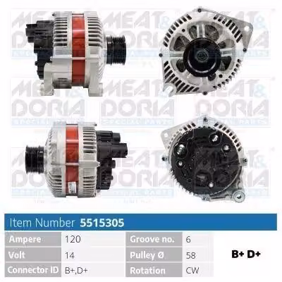 MEAT & DORIA 5515305 Alternatore 120 A 14 V per FIAT DUCATO cassone/telaio (230) DUCATO furgone (244) DUCATO cassone/telaio