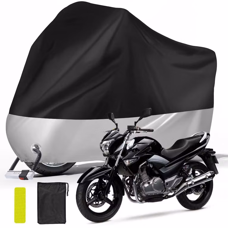 Copertura impermeabile per motociclette, dimensioni 245x125x105 cm, resistente ai raggi UV, con foro per lucchetto e catarifrangenti