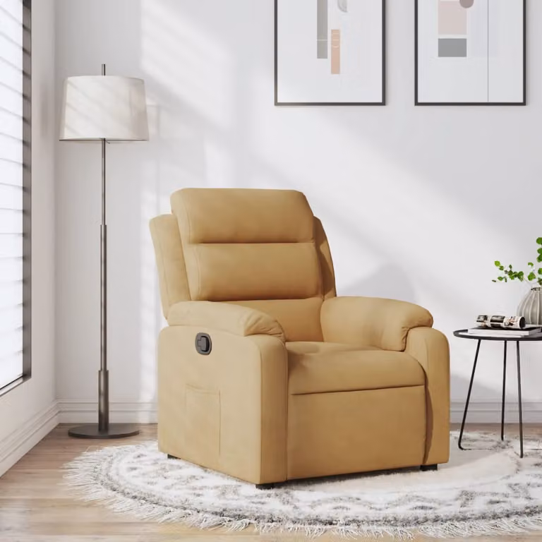 vidaXL Poltrona Reclinabile Relax in Velluto Marrone e Beige con Braccioli e Meccanismo Manuale