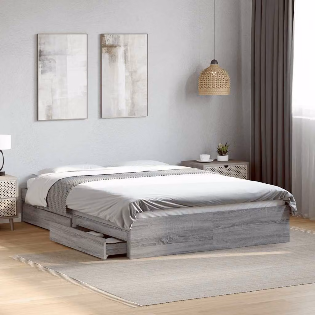vidaXL Giroletto con Cassetti in Legno Multistrato Grigio Sonoma 120x200 cm