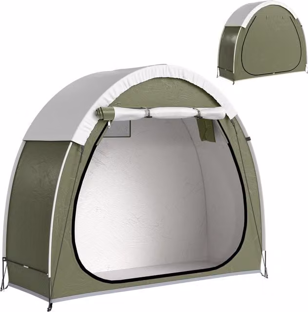 Tenda per 2 biciclette Outsunny, tettoia impermeabile in poliestere 210D con ventilazione e protezione UPF50+, colore verde, L: 200 cm, P: 80 cm, H: 170 cm