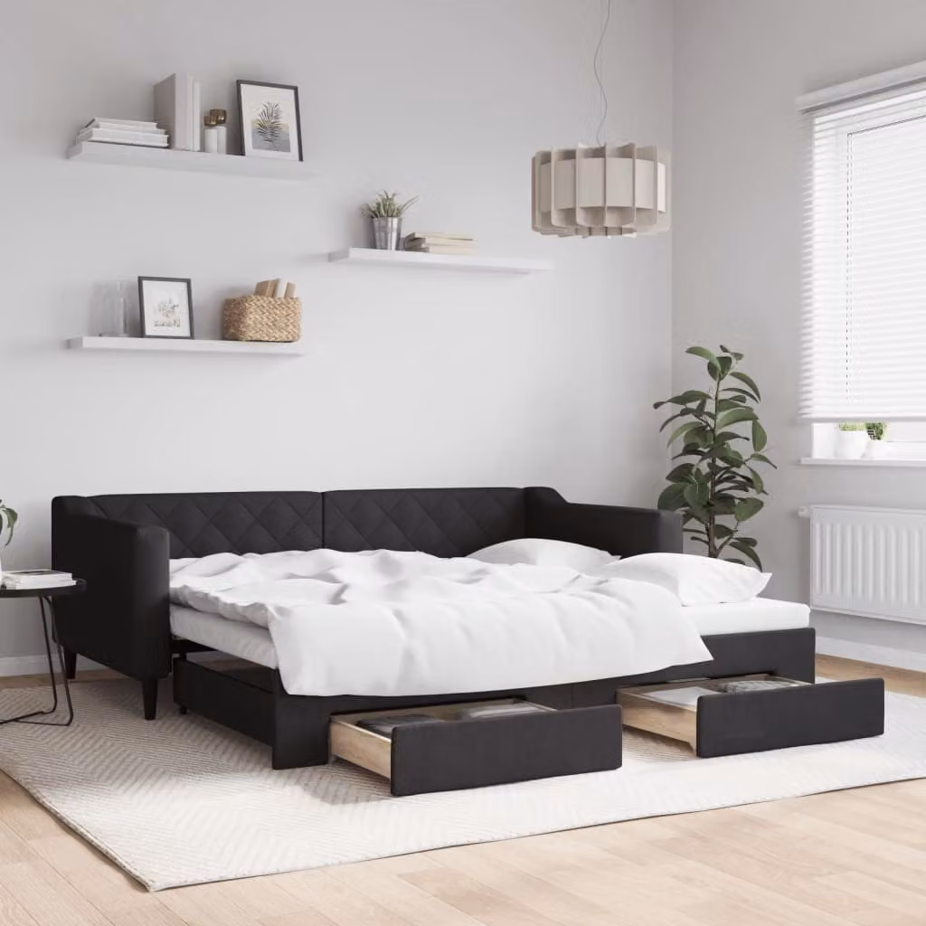 vidaXL Divano Letto Estraibile con Cassetti Nero in Tessuto Moderno