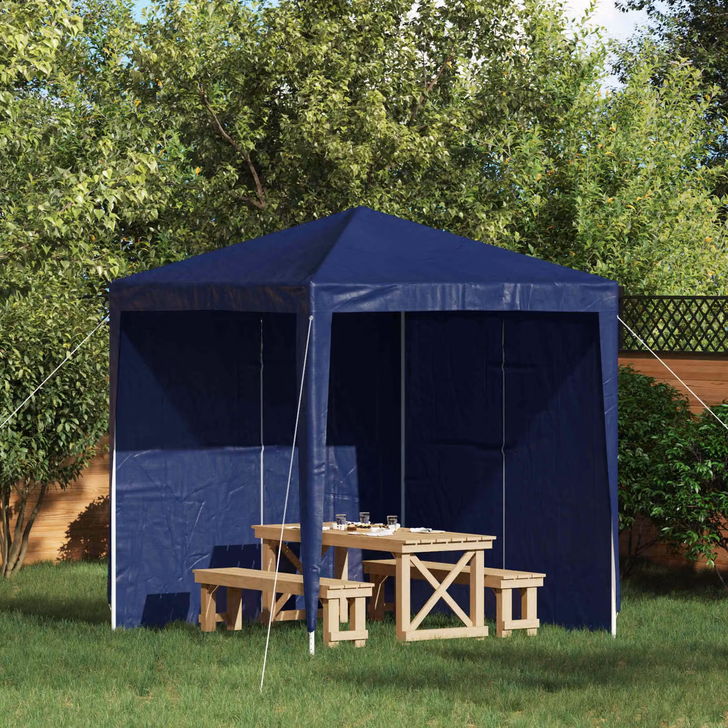 Set di 2 pareti per tenda da festa vidaXL in poliestere e acciaio, colore blu, L 200 cm x H 195 cm