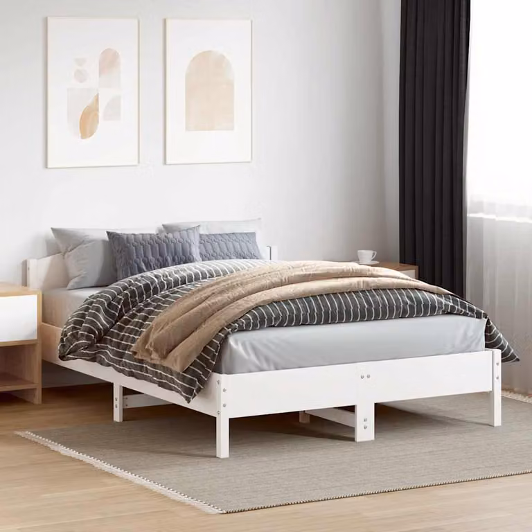 vidaXL Giroletto in legno massello di pino bianco con doghe fisse L/P/H: 200 x 160 x 74,5 cm