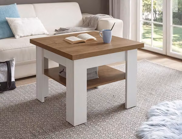 Tavolino country Tavolino da salotto Provenza 70x70cm pino bianco rovere chiaro