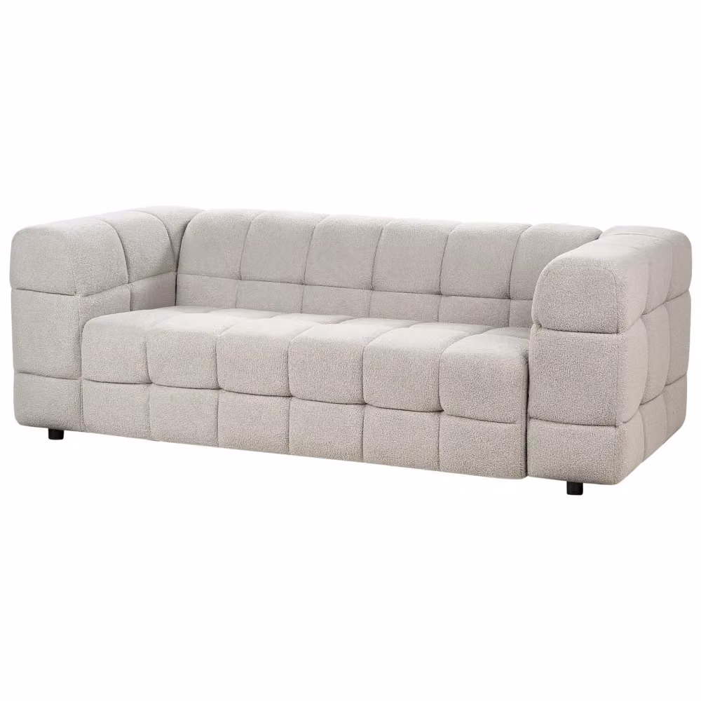Divano a 3 posti Beliani in tessuto bouclé grigio chiaro con gambe in legno di pino, stile moderno per il tuo soggiorno, L: 227 cm, P: 103 cm, H: 77 cm – 2